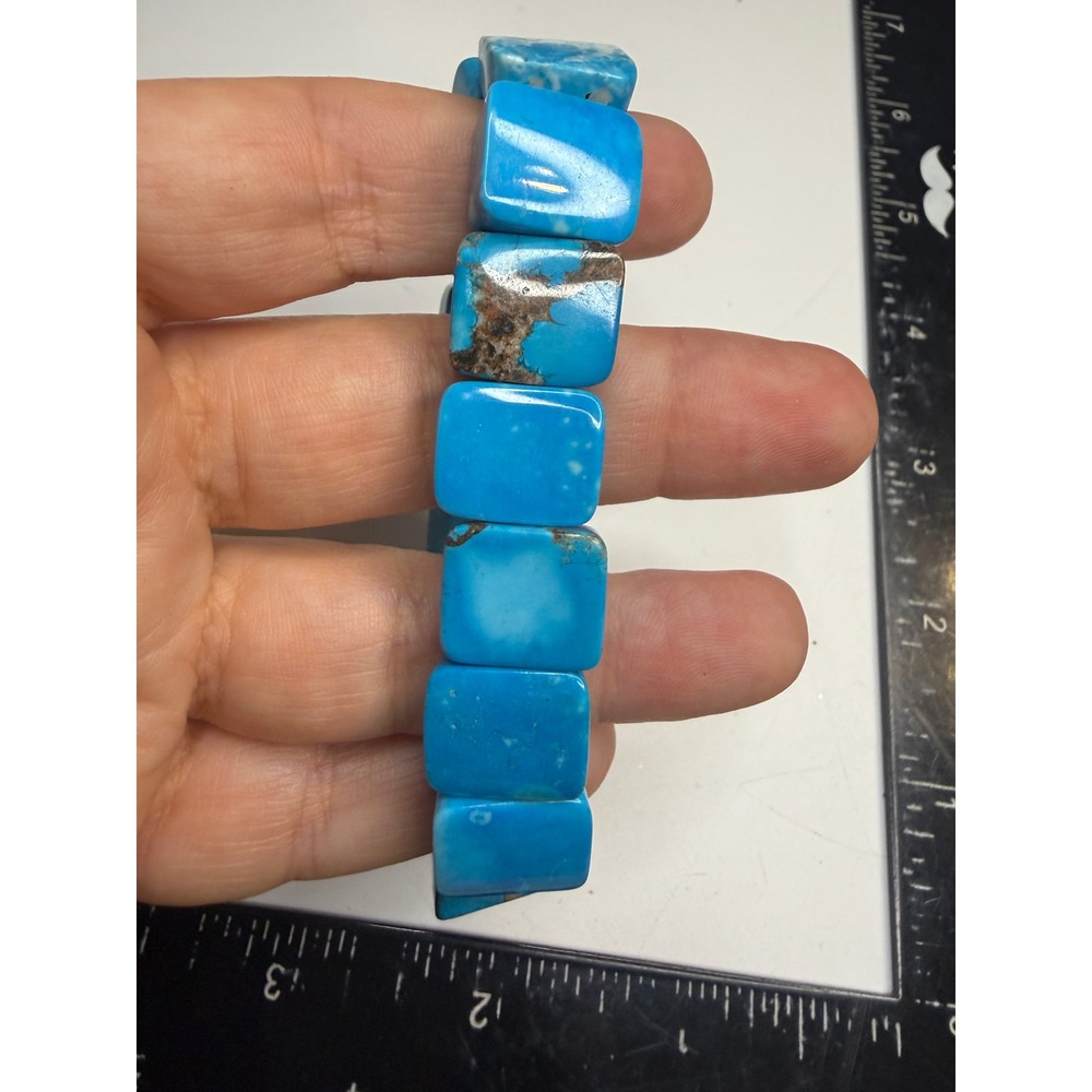 Blue Turquoise Chunky Rectangle Stone Stretch Bracelet Bohemian Statement